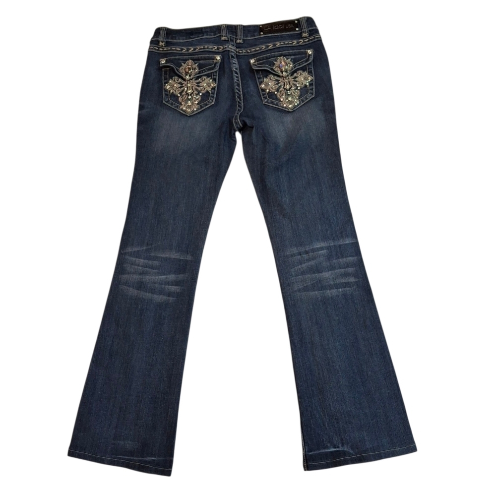 LA Idol USA Embellished Denim Stretch Blue Bootleg Jeans    Size 11 (W33 L34) - Picture 6 of 16